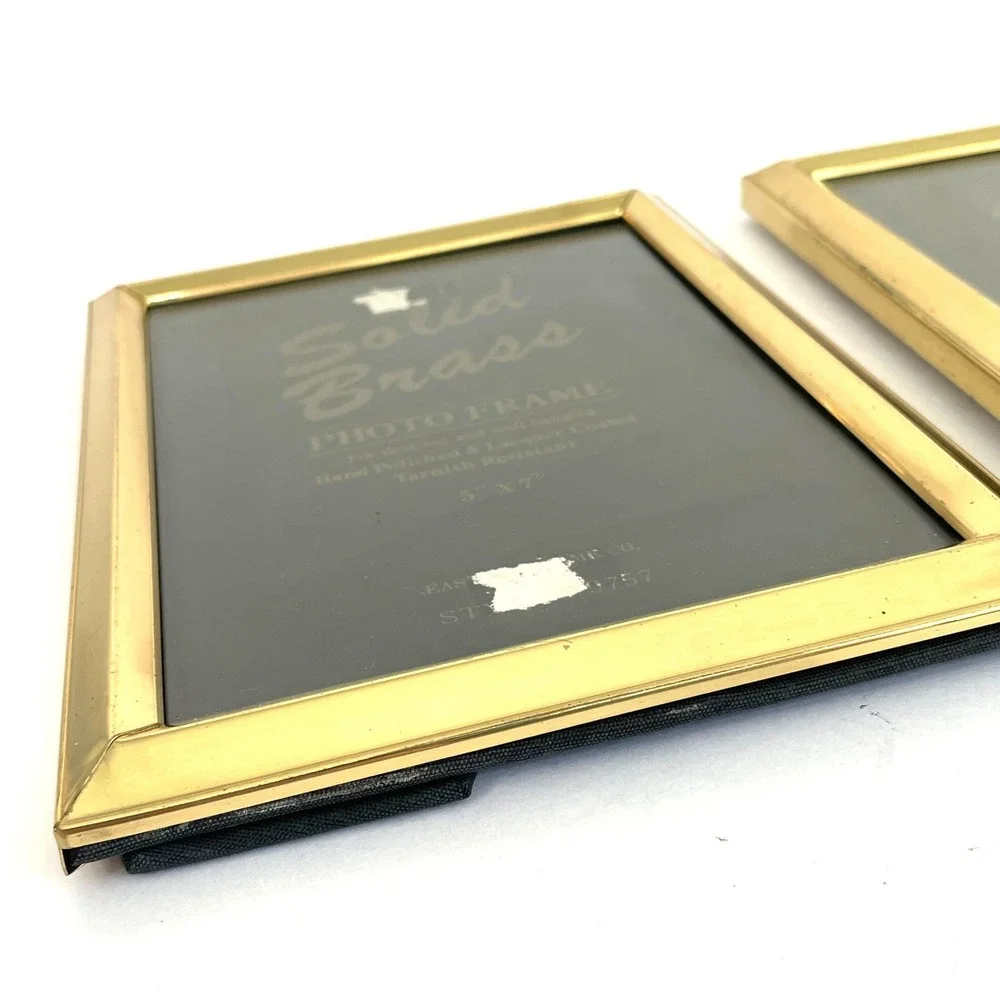 Vintage 90s Brass Frames Set of 2 Solid Brass 5x7 Photo Frames Gold Beveled